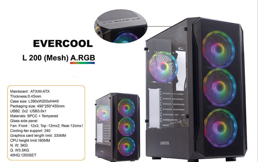 کیس خام گیمینگ EVERCOOL L200 (Mesh) A.RGB
